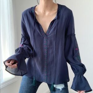 Embroidered Bohemian luxe peasant top